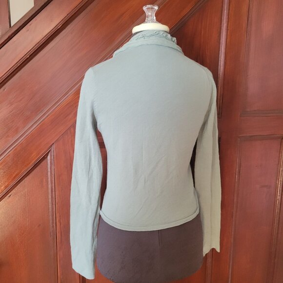 Moth Sage Green Button-Up Cardigan With Ruffle Trim & Tie Detail Womens S Cotton - Picture 4 of 8